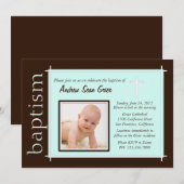 Invitation photo de baptême chic [turquoise] (Devant / Derrière)