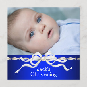 Invitation Photo de baptême de bébé garçon en bleu marine bla