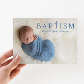 Invitation Photo de baptême de garçon bleu moderne
