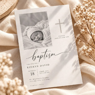 Invitation Photo de baptême de garçon religieux avec écriture