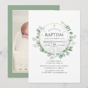 Invitation Photo de baptême géométrique à l'aquarelle d'eucal