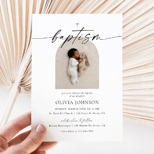 Invitation Photo de baptême minimaliste avec croix