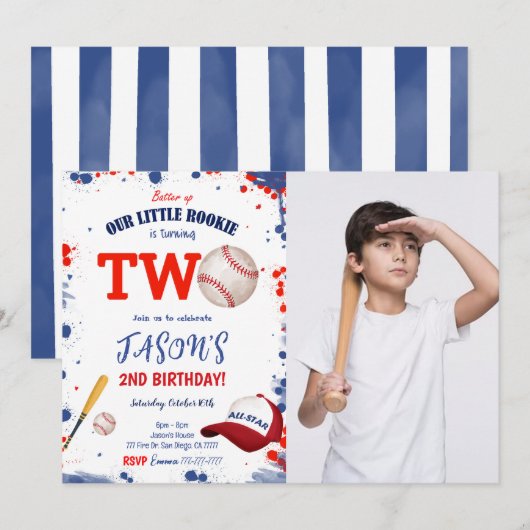 Invitation photo de baseball pour 2ème anniversair (Devant / Derrière)