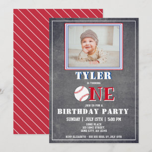 Invitation Photo de baseball sur tableau noir pour 1er annive