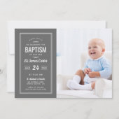 Invitation Photo de bébé gris moderne Baptême (Devant)