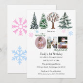 Invitation Photo de bébé Hiver ONEderland Premier anniversair (Devant / Derrière)