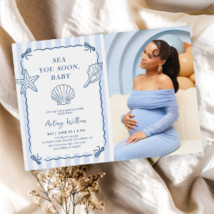 Invitation Photo de Bébé Shower Bientôt sur la Mer Dessinée à