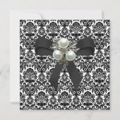 Invitation Photo de bijou de perle noir blanc Damask (Dos)