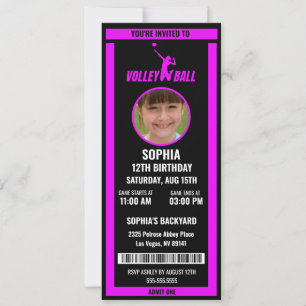 Invitation Photo de billet de volley-ball noir violet pour an
