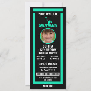 Invitation Photo de billet vert noir de volley-ball pour anni