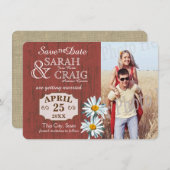 Invitation Photo de bois de grange et de marguerites Enregist (Devant / Derrière)