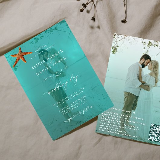 Invitation Photo de bord de mer moderne QR code destination m