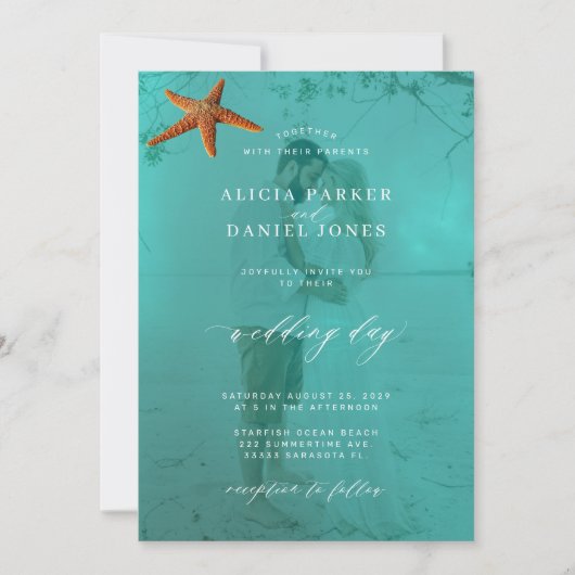 Invitation Photo de bord de mer moderne QR code destination m (Devant)