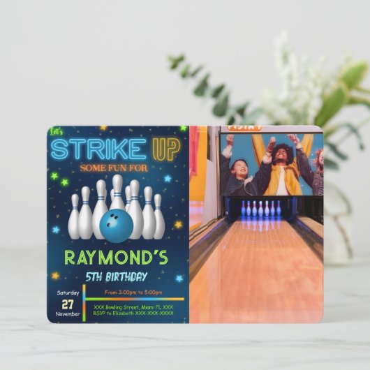 Invitation photo de Bowling modifiable (Debout devant)