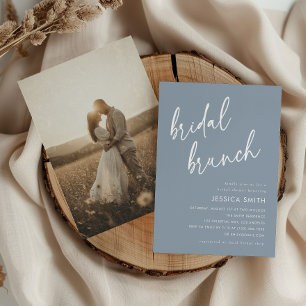 Invitation Photo de brunch de mariage moderne boho bleu pouss
