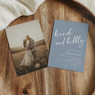 Invitation Photo de brunch et de douche de mariée bleue pouss