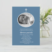 Invitation Photo de cadre à paille Baptême/Christening Invita (Debout devant)