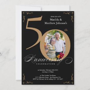 Invitation Photo de calligraphie noir or 50e anniversaire