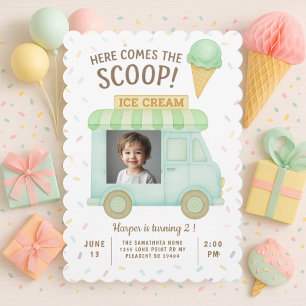 Invitation Photo de camion de glace vert menthe pour annivers