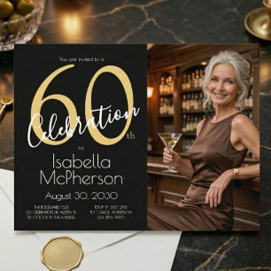 Invitation Photo de célébration de 60 ans Noir Or 60e anniver
