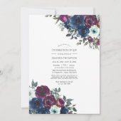 Invitation Photo de célébration de vie florale prune et marin (Devant)