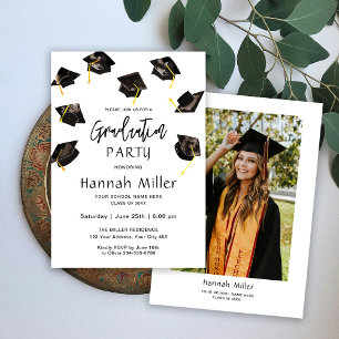 Invitation Photo de chapeaux heureux pour fête de graduation
