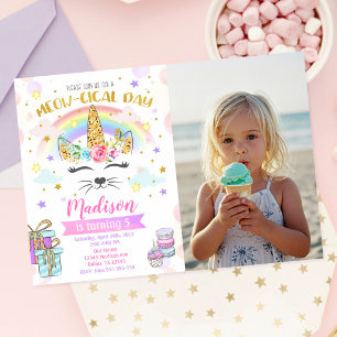 Invitation Photo de chat licorne magique pour anniversaire de