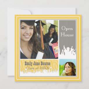 Invitation Photo de classe de fin d'études grise et jaune de