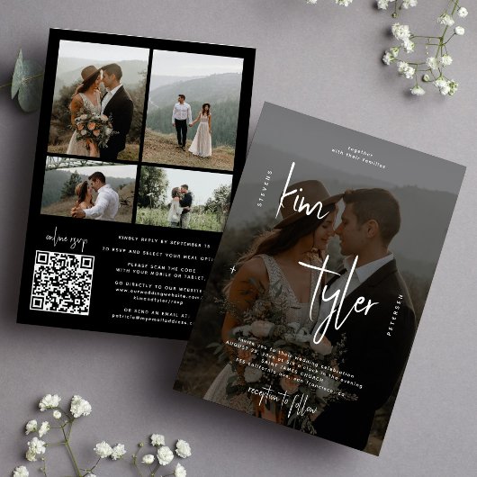 Invitation Photo de code QR mariage noir et blanc