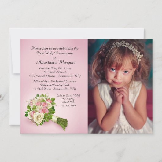 Invitation photo de Communion Bouquet (Devant)