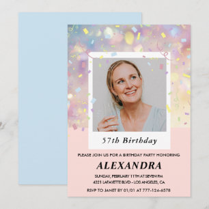Invitation Photo de confettis roses modernes 57e anniversaire
