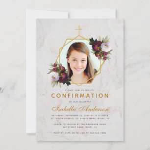 Invitation Photo de confirmation de fille Fleurs de pivoines