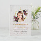 Invitation Photo de confirmation de fille Floral Burgundy Peo (Debout devant)