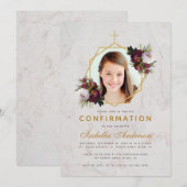 Invitation Photo de confirmation de fille Floral Burgundy Peo (Devant / Derrière)