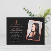 Invitation Photo de confirmation de fille Rose Gold Noir Rose (Debout devant)
