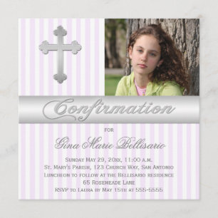 Invitation photo de confirmation de White Purple S