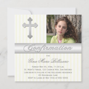 Invitation photo de confirmation des rayures jaune