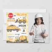 Invitation photo de construction jaune et noir (Devant)