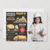 Invitation photo de construction noire et jaune (Devant)