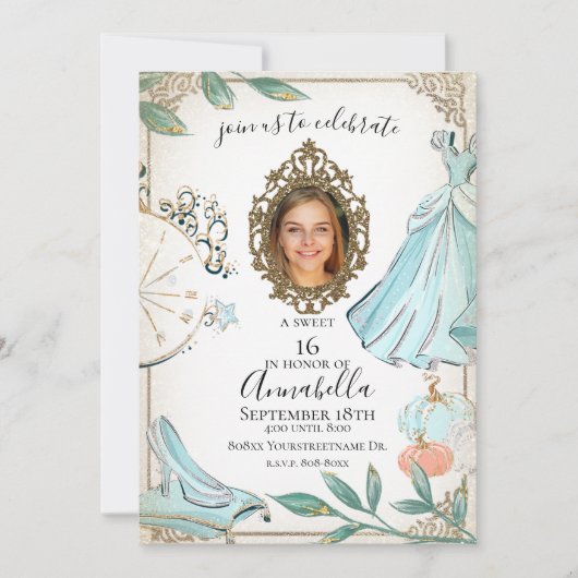 Invitation Photo de conte de fées de Cendrillon glamour (Devant)