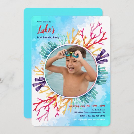 Invitation Photo de corail de mer (Devant / Derrière)