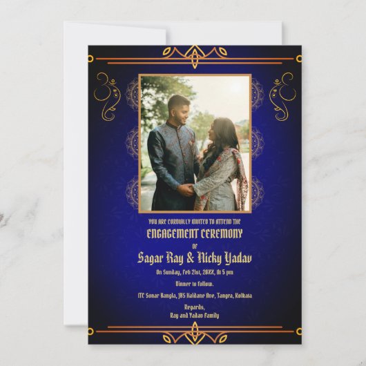 Invitation Photo de couple de cérémonie de fiançailles hindou (Devant)