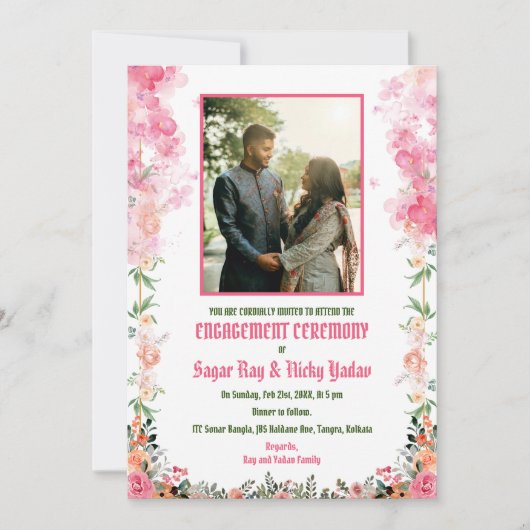 Invitation Photo de couple de cérémonie de fiançailles hindou (Devant)