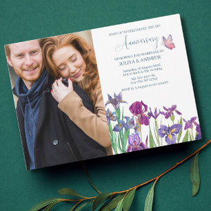Invitation Photo de couple de fleurs d'Iris Fête d'anniversai