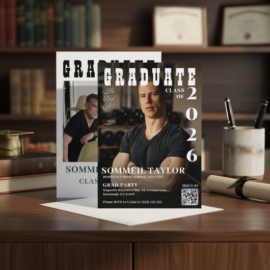 Invitation Photo de couverture de magazine moderne | Code QR