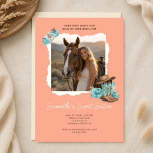 Invitation Photo de Cowgirl en Pêche Anniversaire Sweet Seize