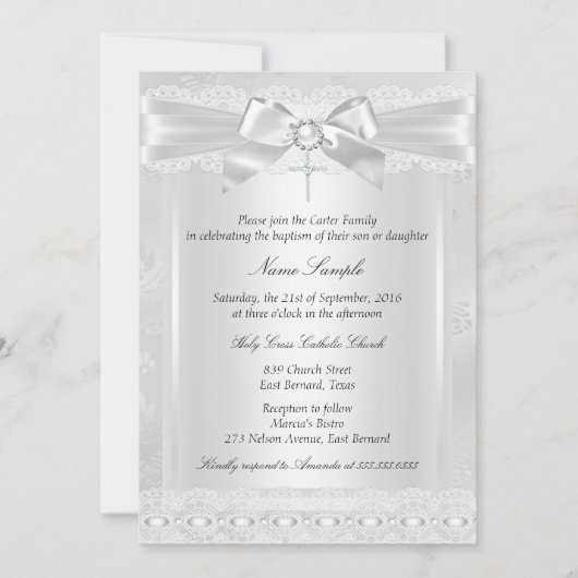 Invitation Photo de croix de dentelle blanche garçon ou fille (Devant)