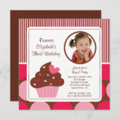 Invitation Photo de Cupcake Birthday Rose Polka Dots (Devant / Derrière)