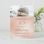 Invitation Photo de Cute Hedgehog | Anniversaire d'or Rose pe (Debout devant)