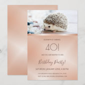 Invitation Photo de Cute Hedgehog | Anniversaire d'or Rose pe (Devant / Derrière)
